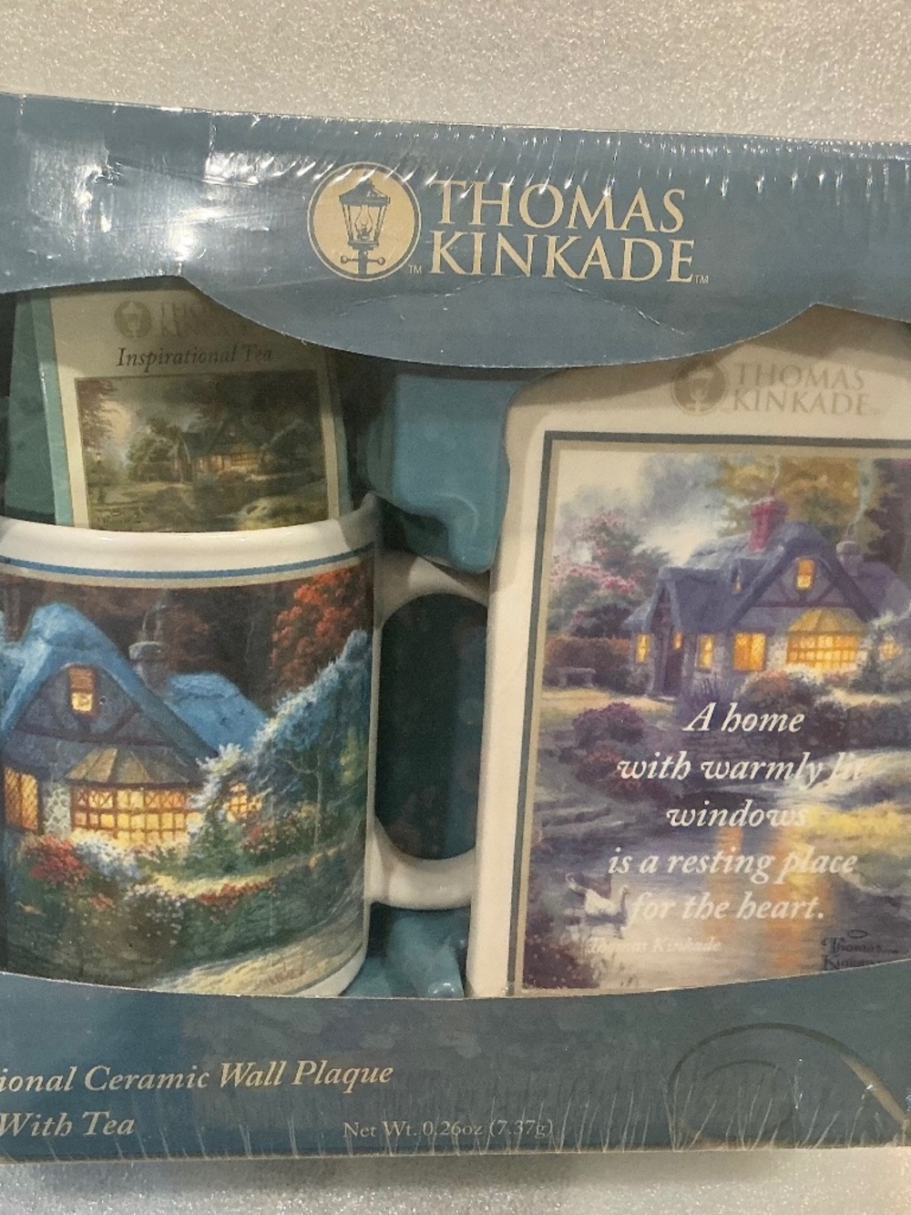 Thomas Kinkade Ceramic Tea Mug & Plaque Stillwater Cottage Gift Set Vintage